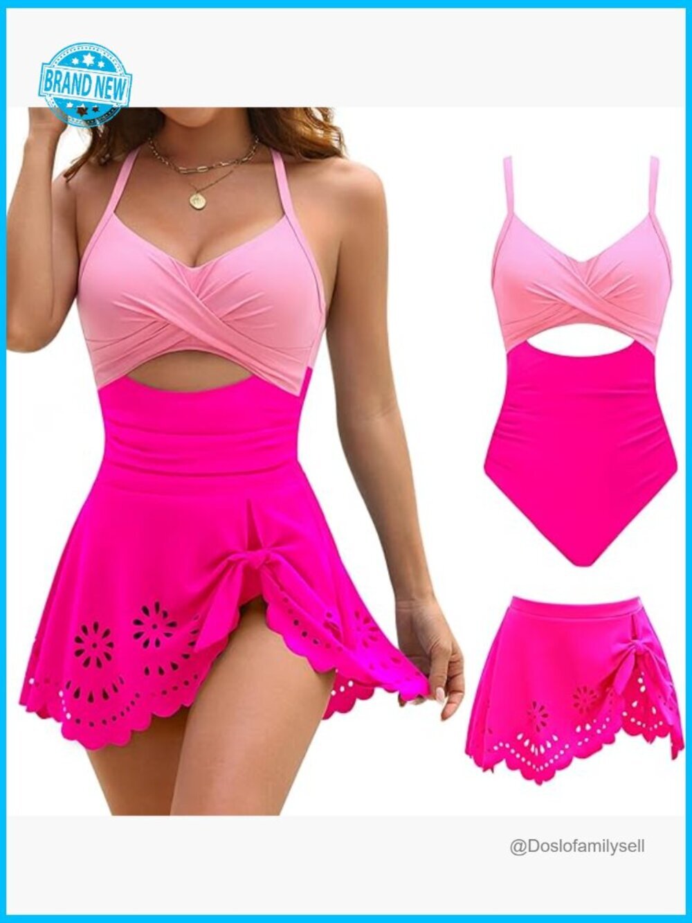 Tummy Control One Piece Swimsuit Detachable Skirt Sexy Cutout Twist Front Swim